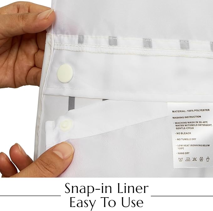 No Hook Shower Curtain with Snap in Liner, Ivory Boho Mid Century Modern Arch Heavy Duty See Through Window Waterproof Machine Washable Bathroom Curtain 71" W x 74" L, Ivory