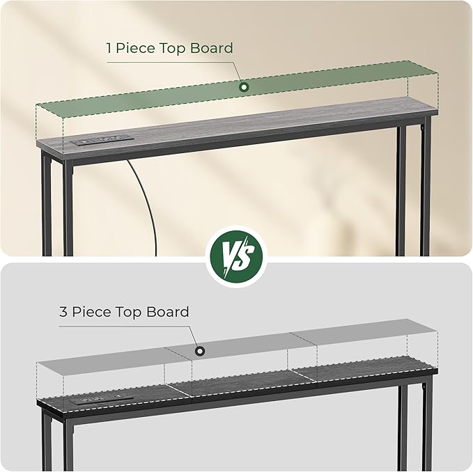 SUPERJARE 5.9 Inch Narrow Console Table with Outlet, Sofa Table Set of 2, Total Length 78'', Behind Couch Table, Long Entryway Tables with Charging Station, for Living Room, Charcoal Gray