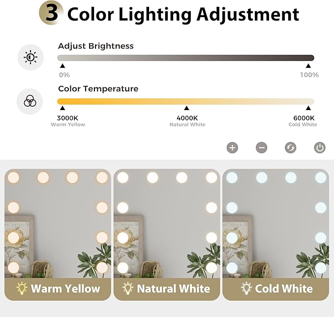 Small Vanity Desk with Mirror and Lights, Makeup Vanity Desk with 3 Color Modes Adjustable Bulb, 2 Large Drawers and 4 Open Storage Shelves, Gray Vanity with Charging Station for Bedroom