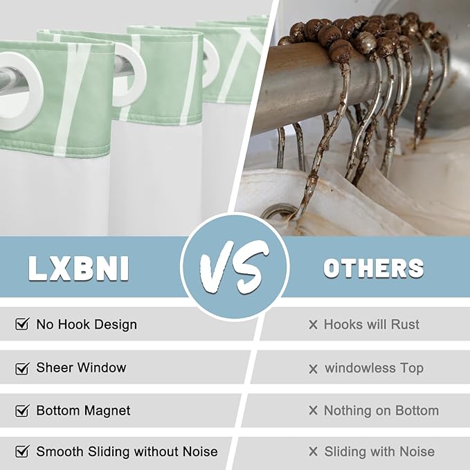 No Hook Ombre Green Striped Shower Curtain with Snap in Liner Set - Hotel Shower Curtain and Liner Set with See Through Mesh Top Window,Machine Washable, 71x74 INCH