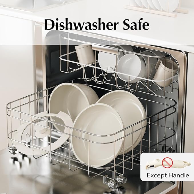 Redchef Ceramic Pots and Pans Set, Nonstick Kitchen Cookware Set with Detachable Handle, Non Toxic Cookware Set 16pcs, PFAS PFOA & PTFE Free, RV Ceramic Cookware for Camping, Dishwasher/Oven Safe