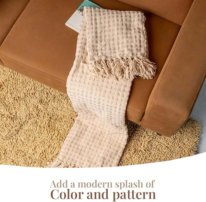 Folkulture Throw Blanket | (60 x 50) Chunky Knit Blanket for Bed, Couch | Boho Chenille White Thick Knitted Throw Blanket | Ultra Soft, Plush, Lightweight, Machine Wash and Giftable Throws