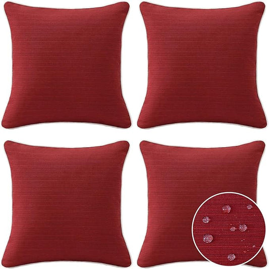 Decorative Outdoor Water Repellent Throw Pillows with Inserts, Set of 4, 18" x18" Pillows for Patio, Backyard, Bed, Couch, and Patio Furniture, Red