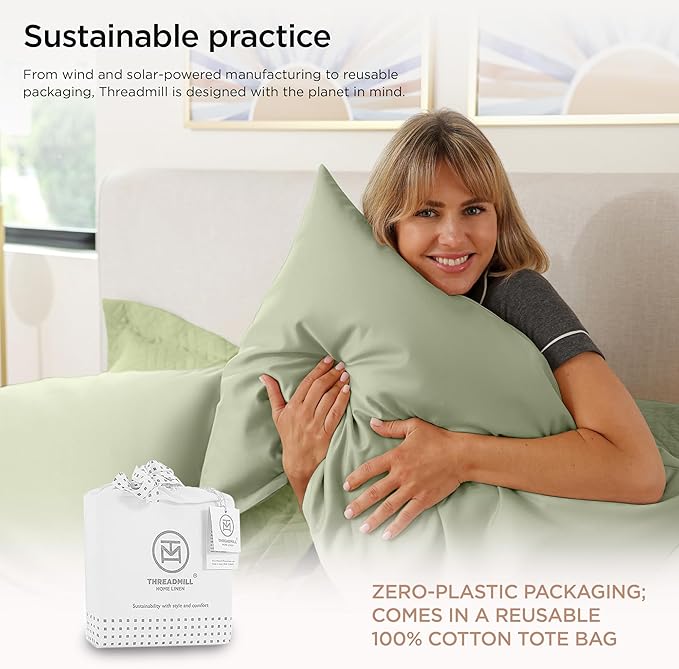 Threadmill Supima Cotton Sheets - 1000 Thread Count King Size Bed Sheets, 4 Pc Sage Green Hotel Quality Set