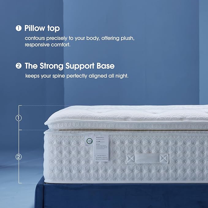 14 Inch Queen Size Mattress, Medium Firm Hybrid Bed with Tencel Cooling Cover, Gel Memory Foam, Dual Pocket Springs, Pressure Relief, Motion Isolation, CertiPUR-US Certified, No Fiberglass