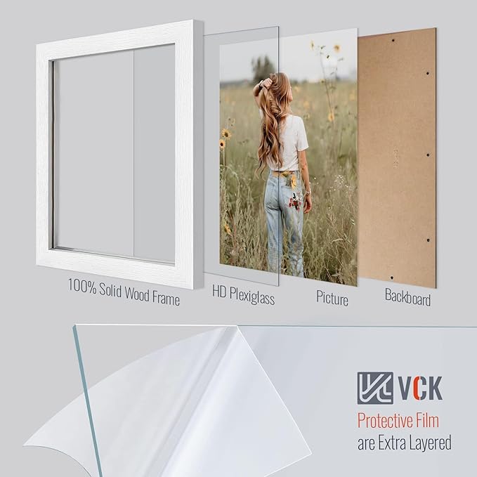 VCK 5x7 Picture Frame, White Wooden Photo Frames for Wall Hanging Gallery or Tabletop Display, 2 Pack