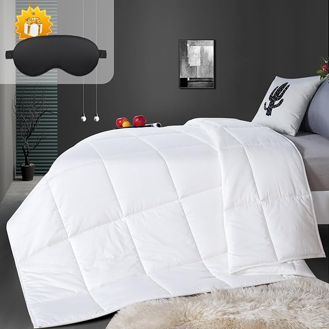 YOUR MOON Luxurious All Season Wool Comforter Twin Size, 100% Natural Australian Wool Filling, Hypoallergenic Comforter Duvet Insert, Noiseless Cotton Shell (White)