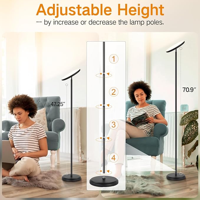 OUTON Smart LED Floor Lamp, 30W/3000LM Dimmable Bright Torchiere Sky Lamp Compatible with Alexa Google Home, WiFi Remote, Tall Standing Lamp with 4 Color Temperature for Living Room Bedroom Office
