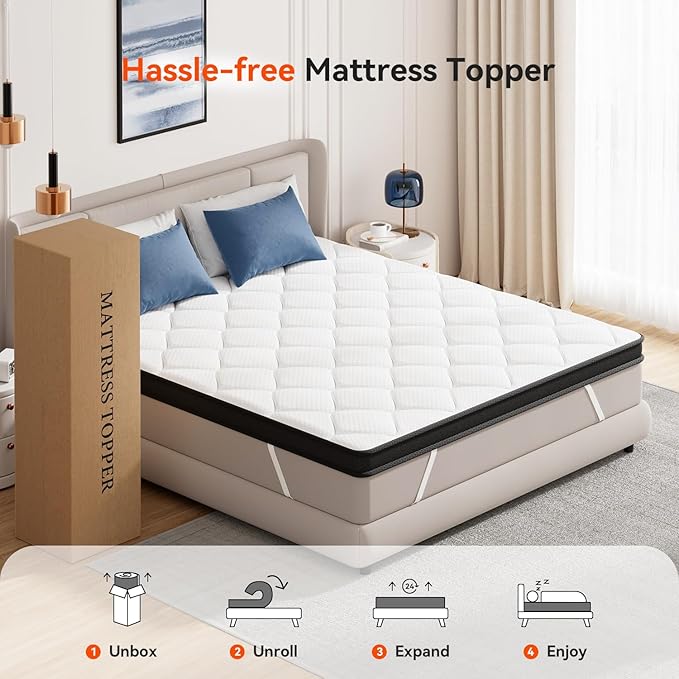 ELEMUSE 3 Inch Twin Memory Foam Mattress Topper, High Density Gel Foam Bed Toppers with Cooling Pillowtop for Back Pain Relief, Medium Firm Mattress Pad for Comfort Body Support