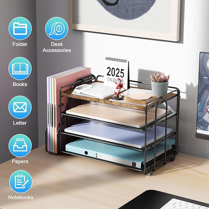 gianotter Wood Paper Organizer With Magazine Holder, Desk Organizers and Accessories, Desk Accessories & Workspace Organizers, File Organizer for Office Supplies Storag (Wood)