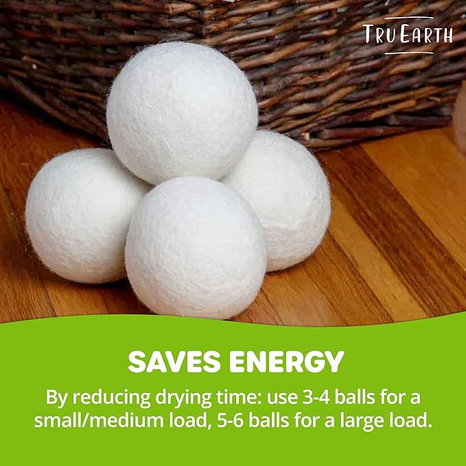 Tru Earth Wool Dryer Balls, Set of 4 XL 100% Wool Anti-Static Balls for Laundry, Reusable & All Natural
