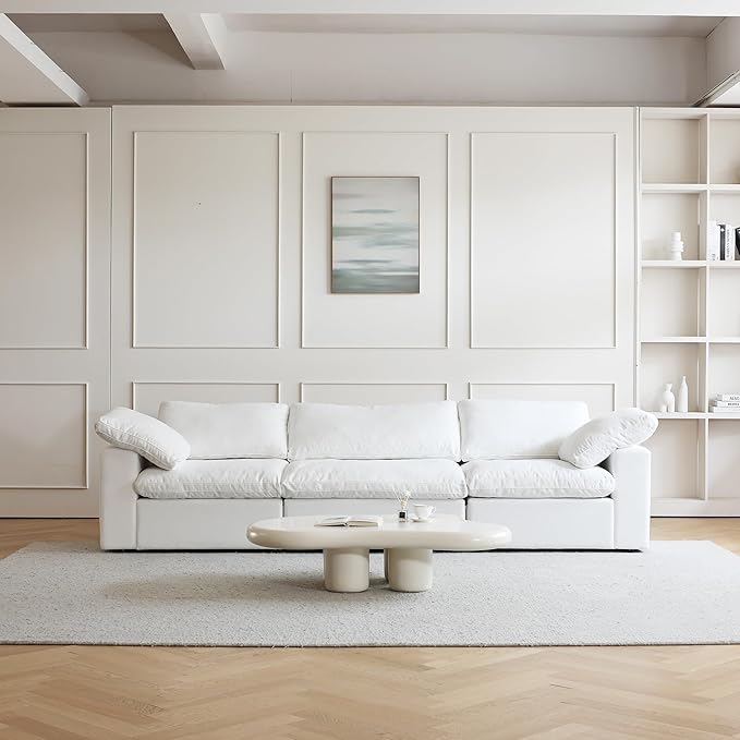 JACH Modular Sectional Sofas for Living Room, Deep 3-Seats Convertible Couch, Cushion Covers Removable, Modern Cloud Sectional Couches for Apartment (White), 120WE-3