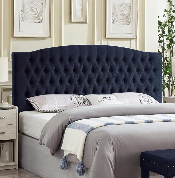 24KF Boucle Upholstered Tufted Button King Headboard and Comfortable Fashional Padded King/California King Size headboard,6025-K-Boucle-Navy Blue