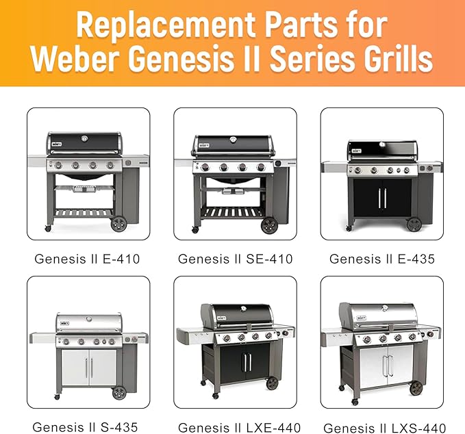 RuiTEERS Grill Grate and Flavorizer Bars Heat Deflector Grill Parts for Weber Genesis 2 GS4 Grates 66089, 66097, 66041, 66033, 66796, Weber Genesis II E-410, E-435, S-435, SE-410, Porcelain Steel