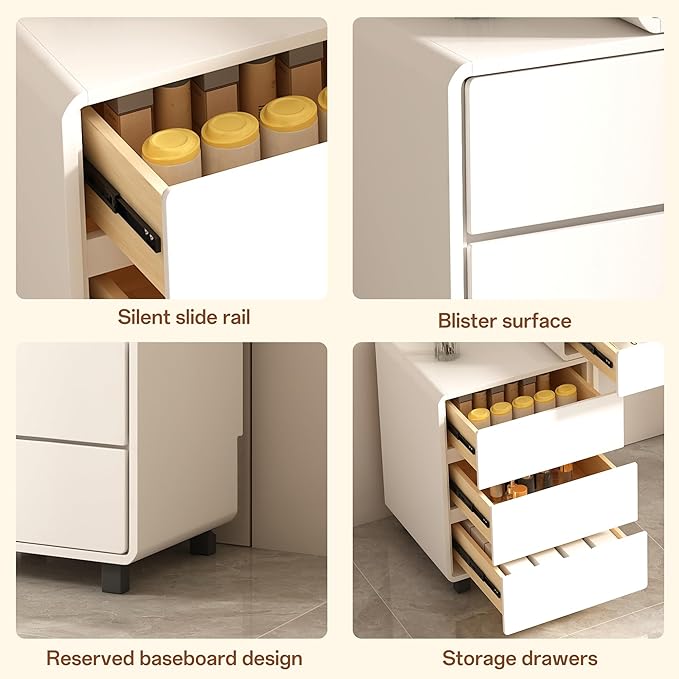 Vanity Desk with Mirror and LED Lights| Small Makeup Table with 5 Drawers and Adjustable Storage Cabinet| Modern Space-Saving Dressing Table for Bedroom(White)