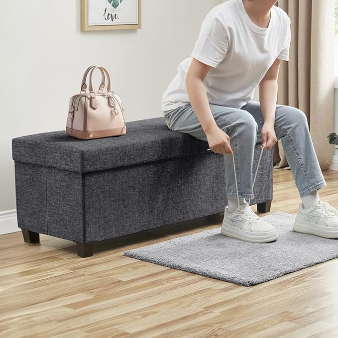 Ornavo Home 43 Inch Storage Ottoman, Large Storage Bench, Ottoman with Storage with Legs, Foot Rest Stool, Bedroom Bench - Dark Gray