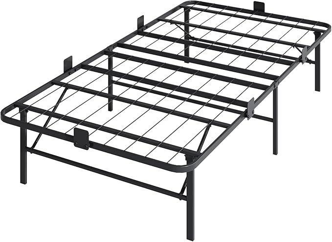 WLIVE Foldable Twin Bed Frames, Metal Platform Bed Frame Twin Size with Heavy Duty Steel Slats, No Box Spring Needed, Easy Assembly, No Noise, Black