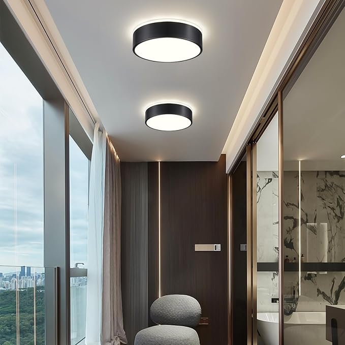 Dimmable LED Flush Mount Ceiling Light Fixture,Modern Black Round Ceiling Light,5CCT 2700K-6000K Metal Lighting for Bedroom Kitchen Hallway Laundry Room Entryway Bathroom-11.8in