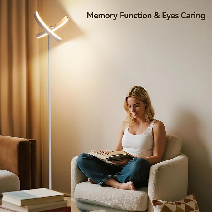 SUNMORY Floor Lamps for Living Room, 28W Bright LED Floor Lamp with 2 Rotatable Lights & Remote Control, 74" Tall Standing Lamp with Stepless Dimmable, Modern Reading Corner Lamp for Bedroom, Office