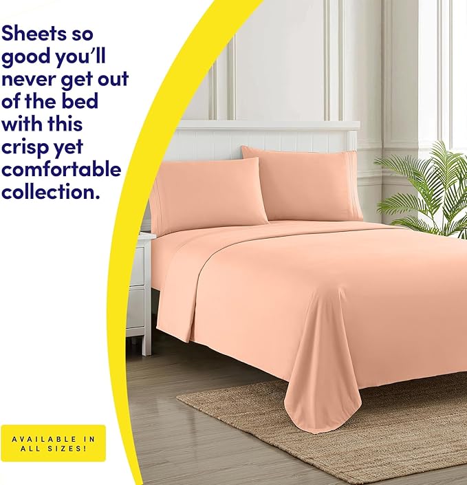 1500 Supreme Collection Twin Sheet Sets Peach - 3 Piece Bed Sheets and Pillowcase Set for Twin Mattress - Extra Soft, Elastic Corner Straps, Deep Pocket Sheets, Twin Peach