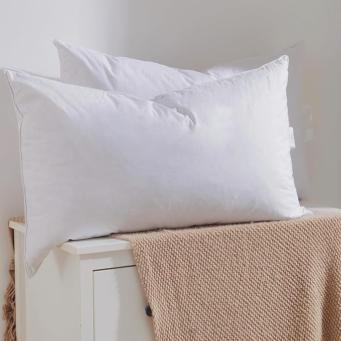 Goose Down Feather Pillows, Soft Bed Pillows Queen Size Set of 2, 100% Soft Cotton Shell, Hotel Pillows for Back, Stomach or Side Sleepers