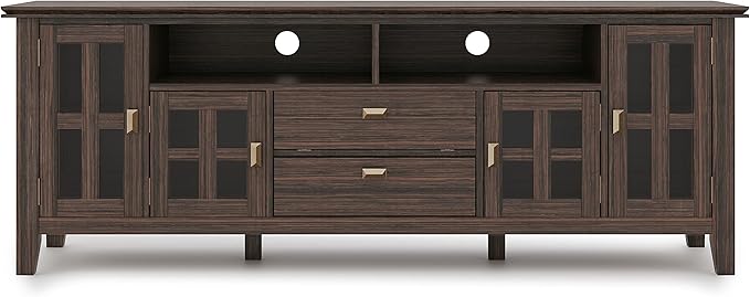 SIMPLIHOME Artisan SOLID WOOD 72 inch Wide Transitional TV Media Stand in Farmhouse Brown For TVs up to 80 inches for the Living Room and Entertainment Center