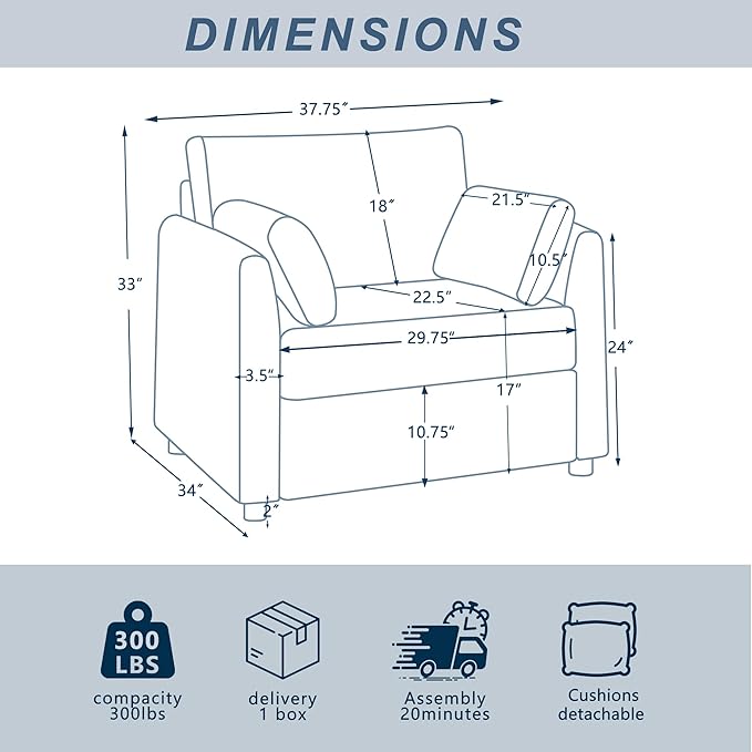 Modern Accent Chair Living Room Chairs in Corduroy Fabric,Reading Chair Sofa Couch for Apartment and Small Spaces. (Blue, Chair)