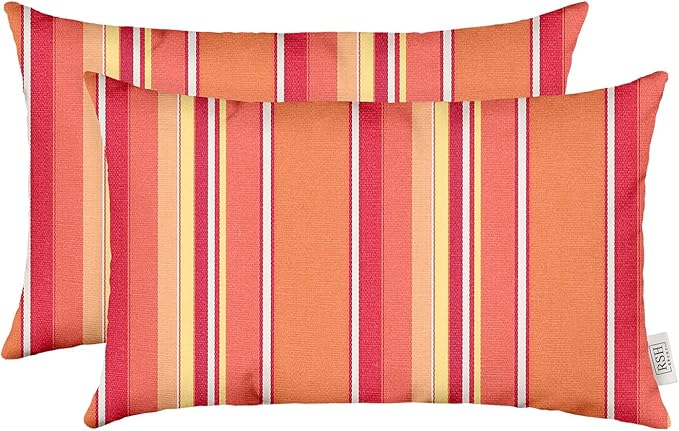 RSH DECOR: Sunbrella Lumbar Throw Pillows Set of 2 | 20" x 12" | Water and Fade-Resistant Performance Fabric | Outdoor Pillow Covers with Down-Alternative Inserts | Dolce Mango