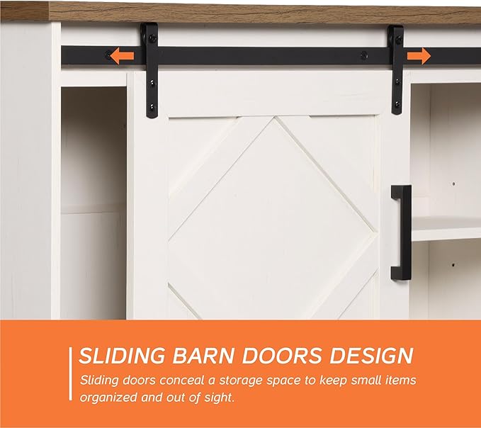 WAMPAT Farmhouse 75 in TV Stand and Coffee Table Set, Entertainment Center for TVs Up to 75", 30" Square Wood Center Table with Gas Spring Flip-Top for Living Room,Antique White