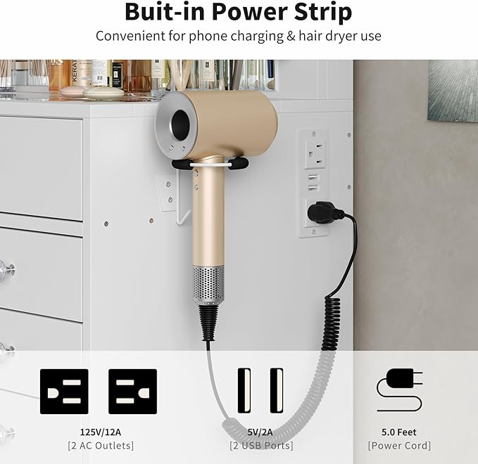 15 Drawers Makeup Vanity with Charging Station, Vanity Desk with 12 LED Bulbs and HD Mirror, 3 Color Brightness Adjustable, Vanity Set for Bedroom, White