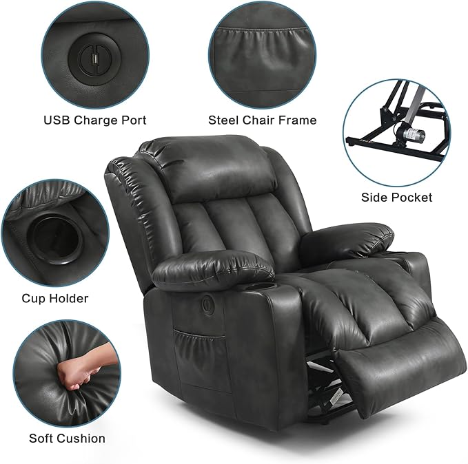 PARKOL Power Lift Recliner Chair for Elderly Breathable Leather Recliner Chair with Massage and Heat,2 Cup Holders,Electric Stand Assist,USB Ports,Gifts for Family (Beige)