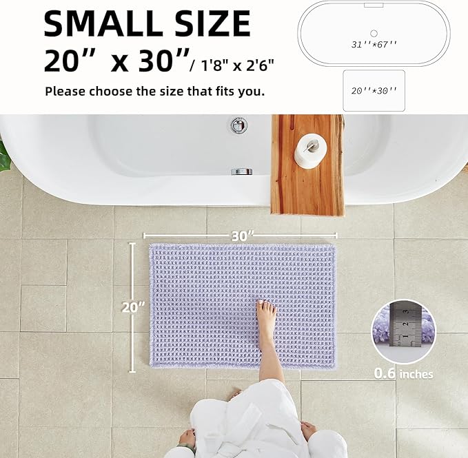 Waffle Bath Mat, Boho Bathroom Rugs Non Slip Washable Super Absorbent Quick Dry Cute Bath Mat Farmhouse Bathroom Decor, 30''x20'' Lavender Cream