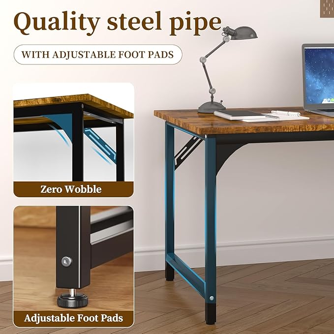 47'' Computer Desk with Deeper Desktop, Home Office Desk Workstation with Sturdy Metal Frame, Modern Simple Desk for Gaming Studying Writing,Rustic Brown