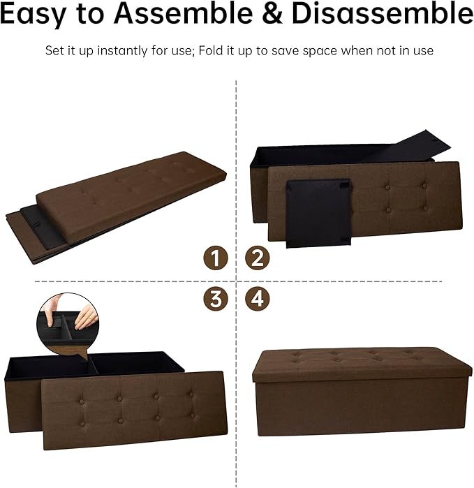 GLAXYFUR 43 Inches Folding Storage Ottoman Bench, Storage Chest, Footrest for Entryway, Living Room, Holds up to 660 lb, Brown