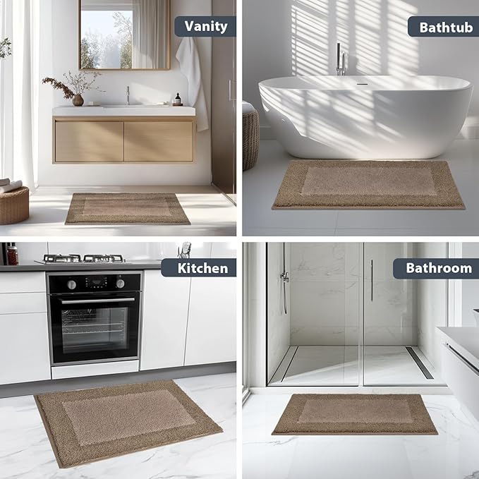 Bathroom Rugs 20" x 30", Non-Slip Extra Soft Absorbent Bath Rugs, Machine Washable Quick Dry Bath Mats for Bathroom Floor, Shower, Bathtub and Sink, Grayish Brown & Coffee