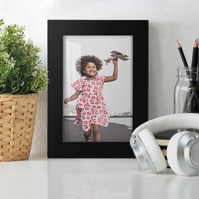 Renditions Gallery 5x7 inch Picture Frame High-end Modern Style, Made of Solid Wood and High Definition Glass Ready for Wall and Tabletop Photo Display, Black Frame