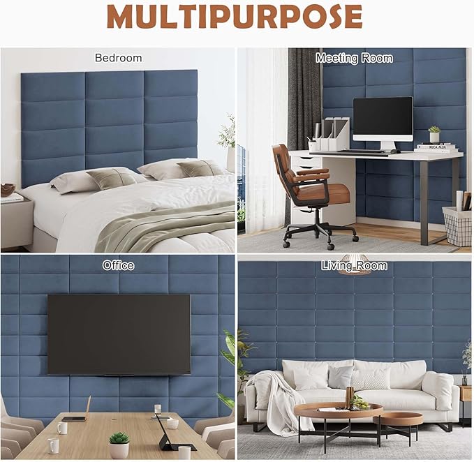 IFNOW Wall Mounted Upholstered Headboard King, 3D Peel and Stick Soundproof Panels, Reusable and Removable Padded Leather Bed Headboard, 12 Panels 9.84" x 23.62", Navy Blue