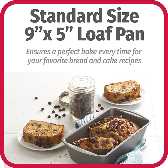 GoodCook Nonstick Loaf Pan 9 x 5-Inch Heavy-Duty Steel Bakeware with Easy-Clean Non-Stick Coating, Oven & Dishwasher Safe Pan for Meatloaf Breads Lasagnas Casseroles & More, Set of 2, Gray
