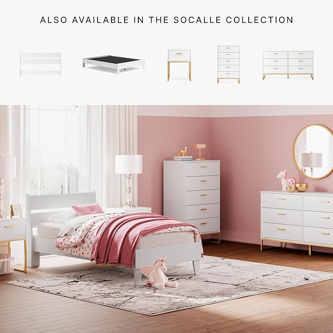 Signature Design by Ashley Socalle Coastal Panel Headboard, Twin, White