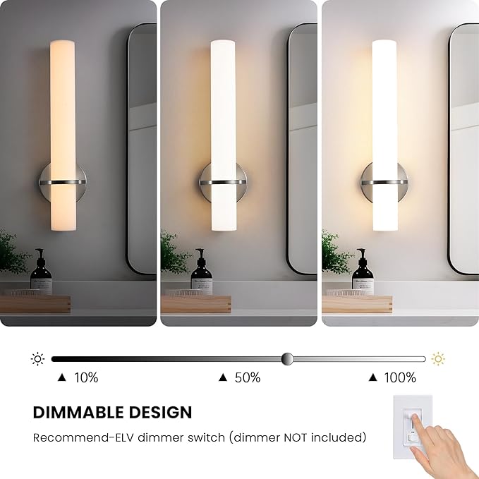 Brushed Nickel Bathroom Sconces Wall Lighting 18W LED Dimmable Vanity Light Fixture, 3000K Modern Wall Light Fixtures Indoor Wall Lamps for Bedroom Living Room Mirror Hallway Porch 18 inch