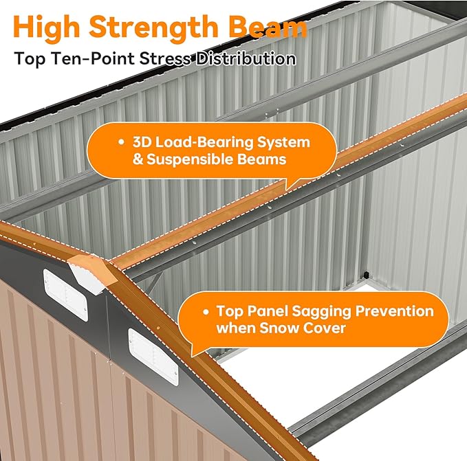 10x10 FT Metal Outdoor Storage Shed, Dual Doors with Lockable Bolts, Large Garden Shed for Yard Tools, Bike, Generator, Waterproof Galvanized Steel Panel with Vent & Sloping Roof (Brown)