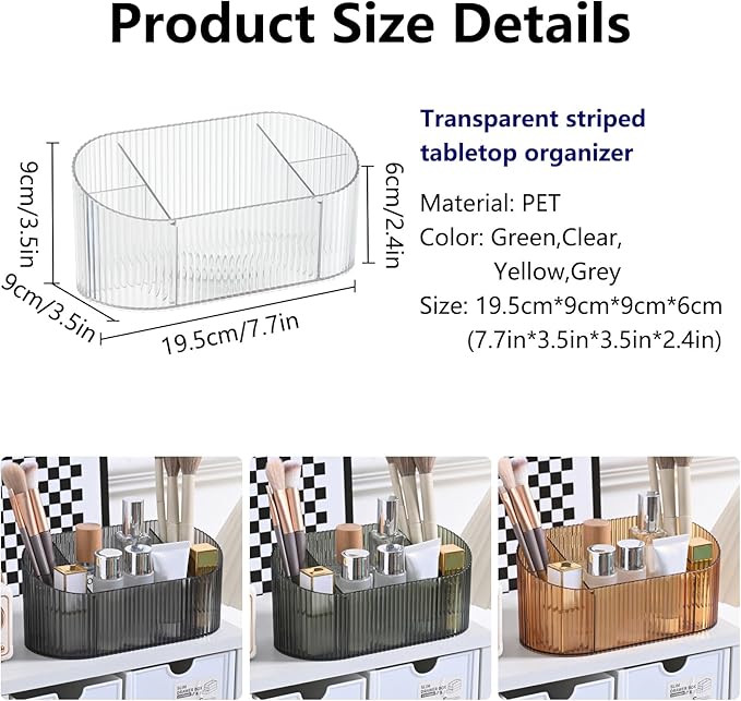 DASITON Large Capacity Makeup Brush Holder,5 Slot Makeup Brush Holder,Vintage striped Make Up Brush Holder,for Vanity Decor,Bathroom Countertops,Desk Storage Container,Cosmetic Display cases(Clear)
