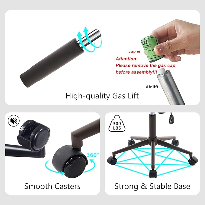 YOUTASTE All Brown Office Chair, Modern Armless Desk Chair with Back, Adjustable Swivel Rolling Faux Leather Task Chair with Wheels Metal Base for Home Office, Study, or Vanity