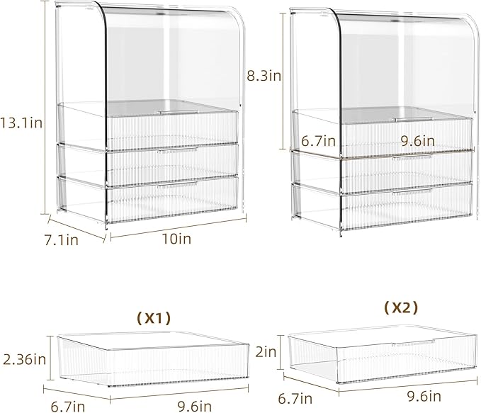 GearFusion 3 Tier Clear Cosmetic Organizer, Makeup Display Case with Lid & Drawers, Countertop Dresser Vanity Storage Box, Beauty Holder for Skincare Lipstick Brush