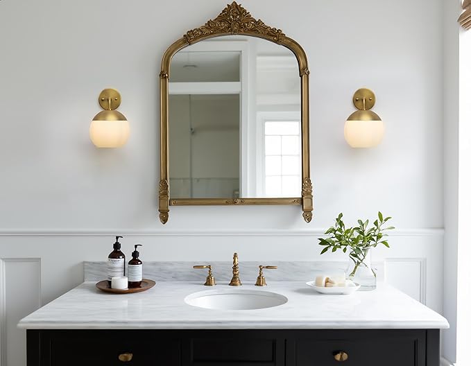 Modern Glass Wall Sconce with Frosted Globe Lampshade, Metal Base Industrial Wall Light Fixture, Indoor Wall Mounted Lamp for Vanity Bathroom Bedroom Living Room