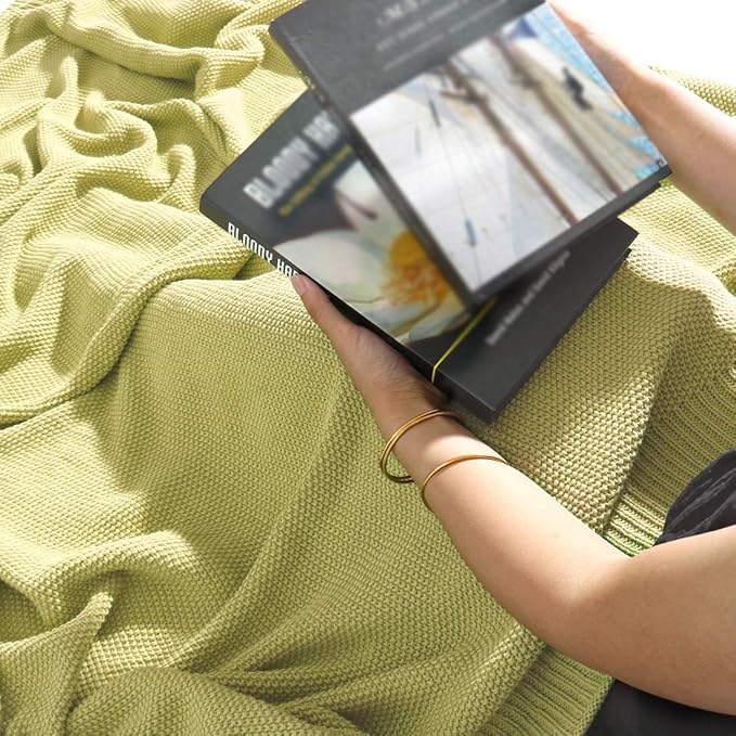 PiccoCasa 100% Cotton Knit Throw Blanket,Solid Lightweight Decorative Throws and Blankets,Soft Knitted Throw Blanket for Sofa Couch, Dark Sea Green 50" x 60"