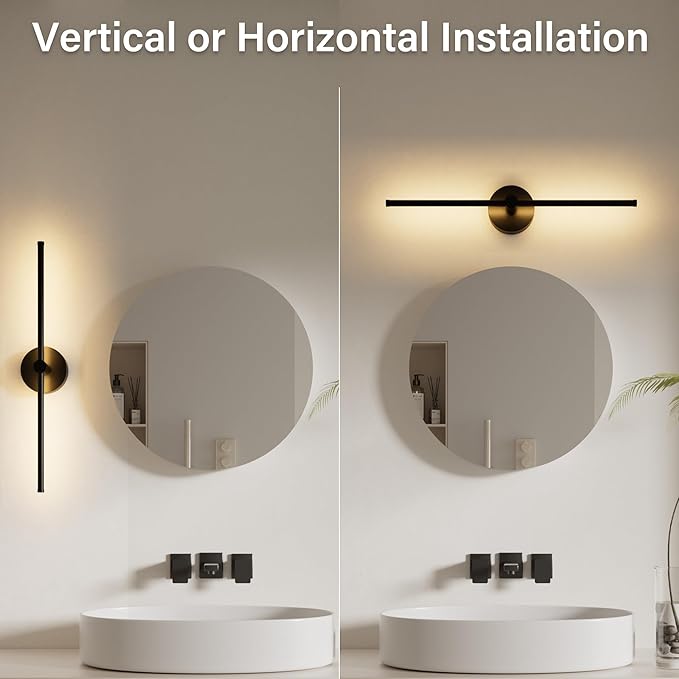 ZAGO 24 Inch LED Indoor Linear Wall Sconces Set of Two, 3CCT Switchable, Matte Black, Hardwired and Wall Mounted, Dimmable for Living Room, Hallway, Bedroom, 120-277V, 14W, 900LM, ETL Certified