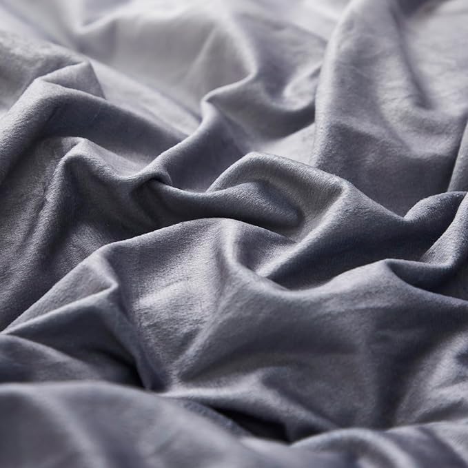 CLOTHKNOW Grey Silver Full Size Comforter Sets 3Pcs Velvet Bedding Comforter Sets Soft Gray Comforter with 2 x Pillow Cases