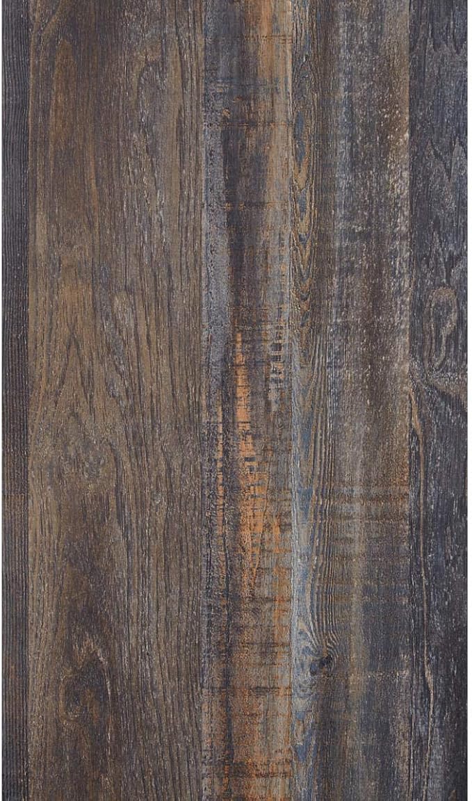 Signature Design by Ashley Drystan Rustic Industrial King/California King Bookcase Headboard with 3 Open Cubbies & Dimming LED Light, Weatherworn Brown