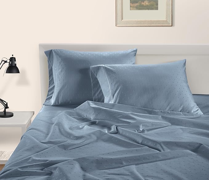 LANE LINEN Pillow Case Covers King, Set of 2, 100% Egyptian Cotton Sateen, Soft Cool & Smooth 1000 Thread Count Pillow Cases - Swiss Dot - French Blue